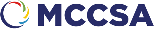 MCCSA logo with deconstructed multi-coloured circle brandmark